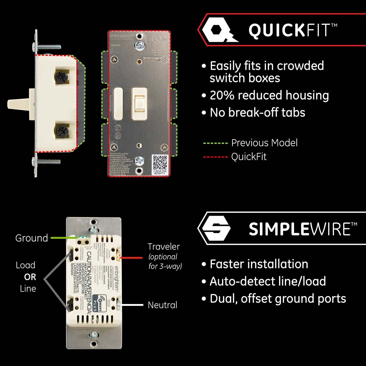Enbrighten Z-Wave In-Wall Smart Toggle Switch with QuickFit™ and SimpleWire™, Light Almond