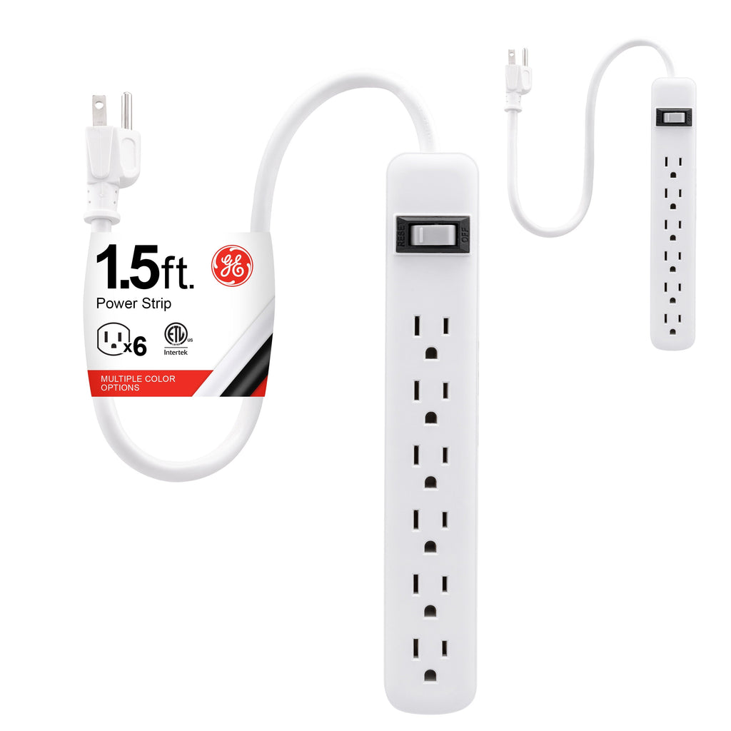 GE 6-Outlet 2ft. Power Strip, 2 Pack, White