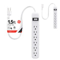 GE 6-Outlet 2ft. Power Strip, 2 Pack, White