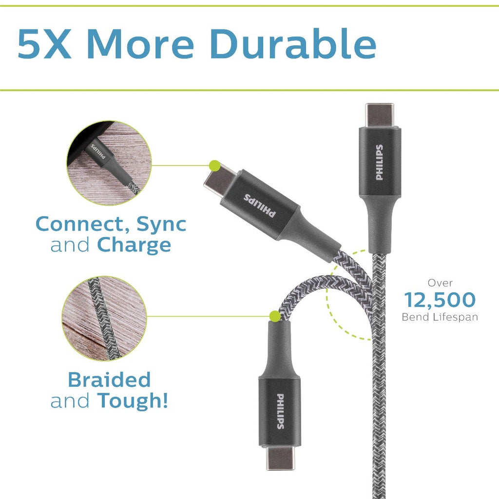 Philips 6ft. USB-C to Lightning Charging Cable with Braided Cord, 2 Pack, Gray