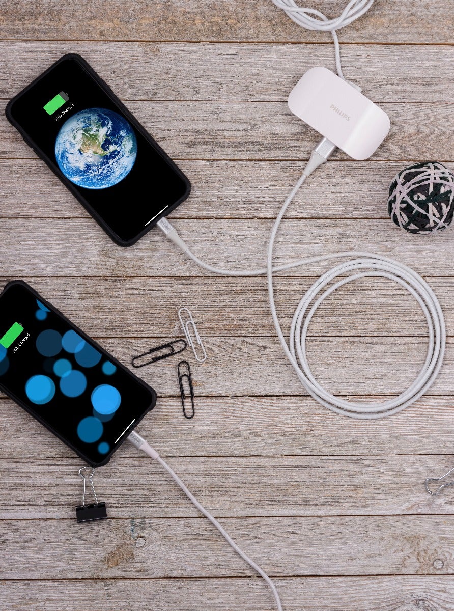 Philips 6ft. USB-A Lightning Charging Cable with Braided Cord, White
