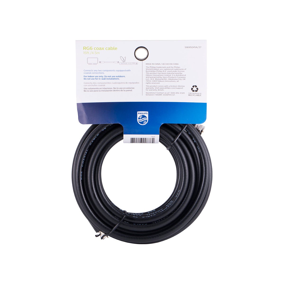 Philips 15ft. RG6 Coaxial Cable, Black