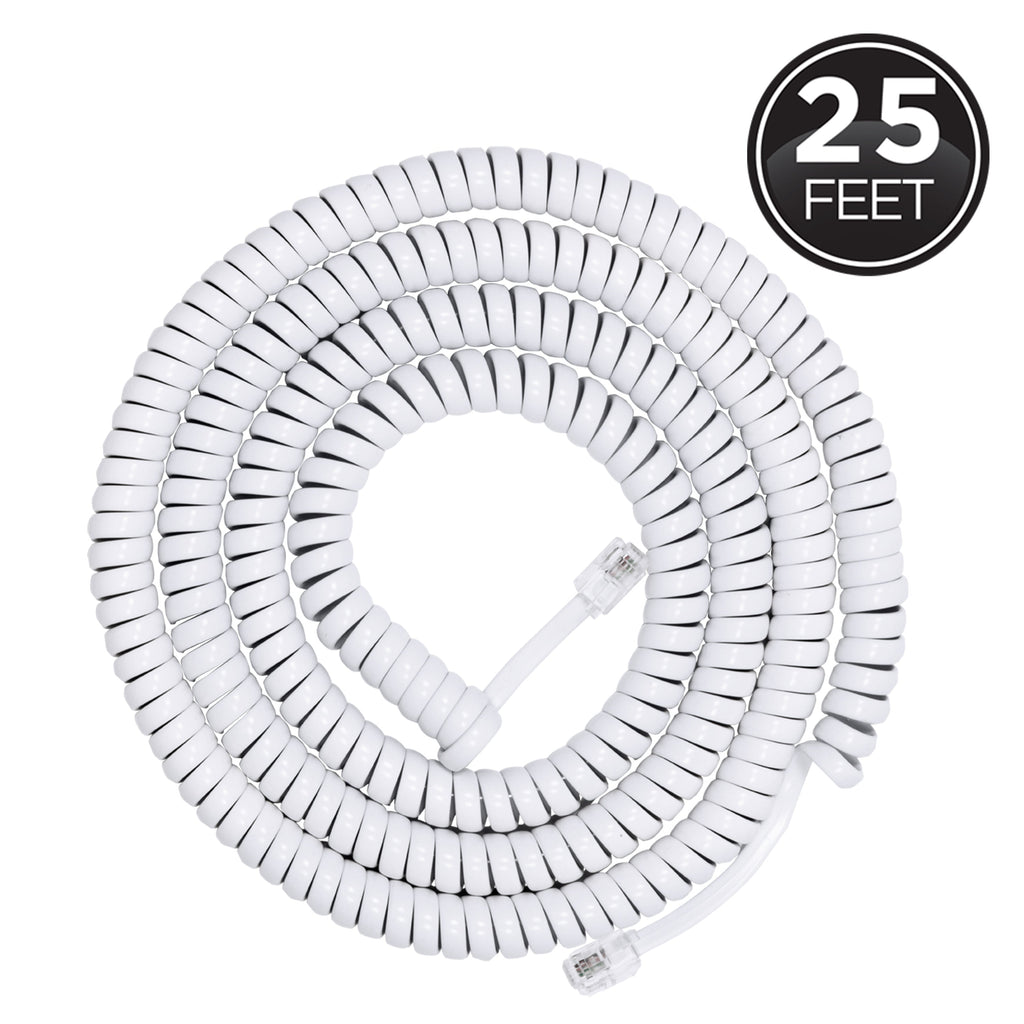 Power Gear Telephone Coiled Handset Cord, 25ft., White