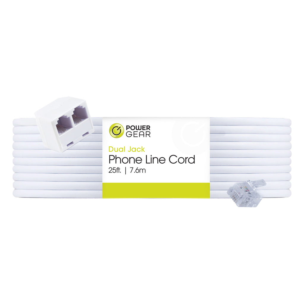 Power Gear 25ft. Dual-Jack Phone Line Cord, White