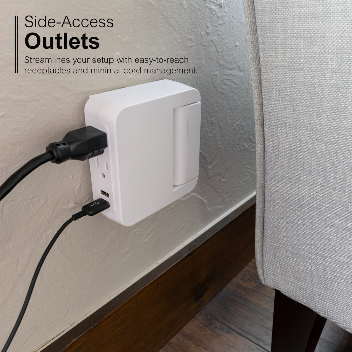 GE 5-Outlet 2-USB Wall Tap with Surge Protection and Swivel Outlets, White