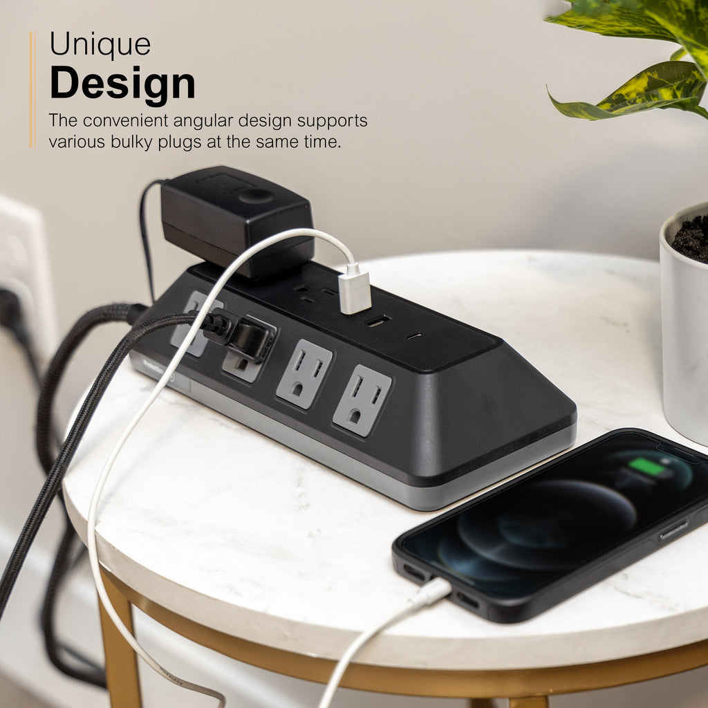 GE 10-Outlet 3-USB 4ft. Surge Protector with Adapter-Spaced Outlets, Black