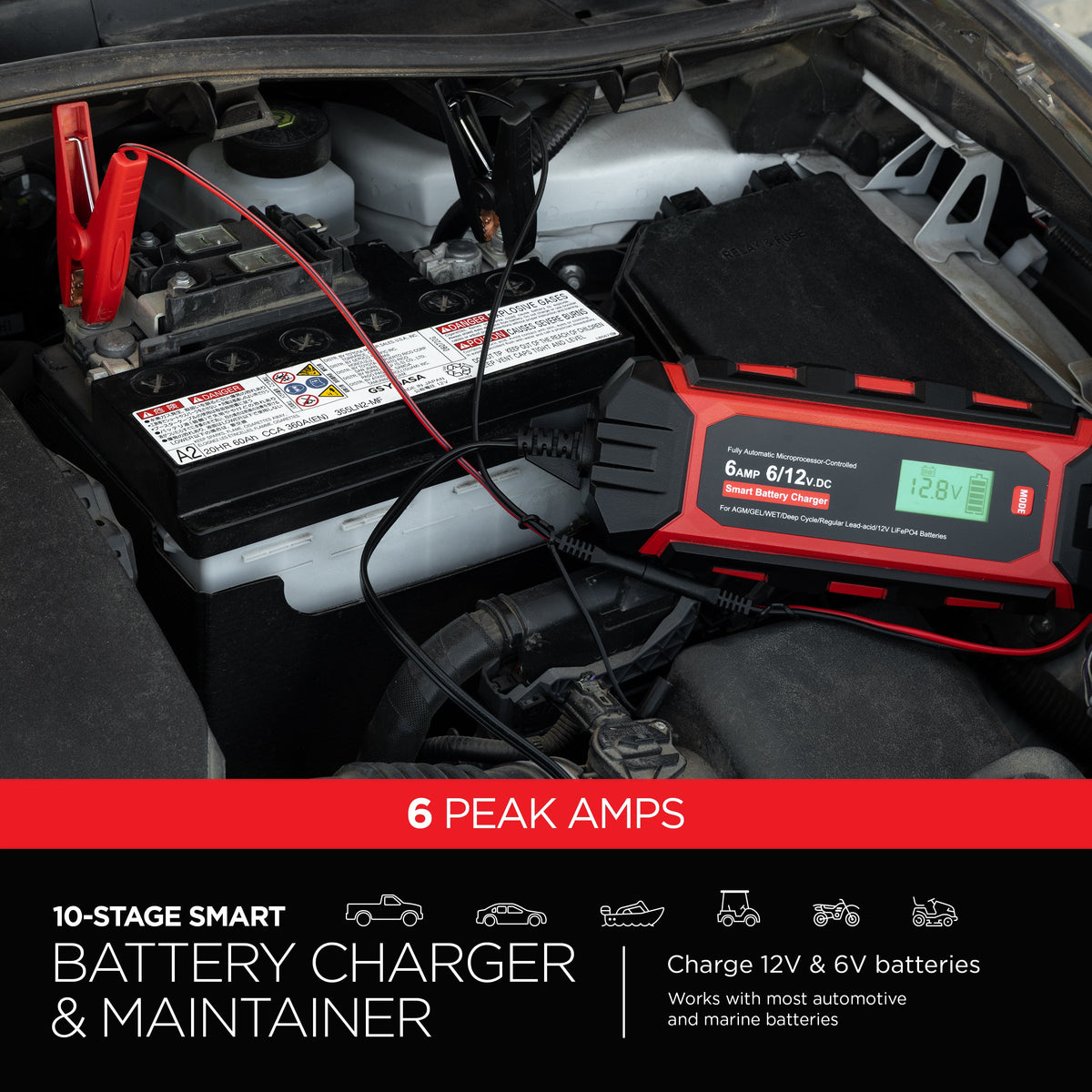 UltraPro Elite Smart Battery Charger and Maintainer, 6V/12V