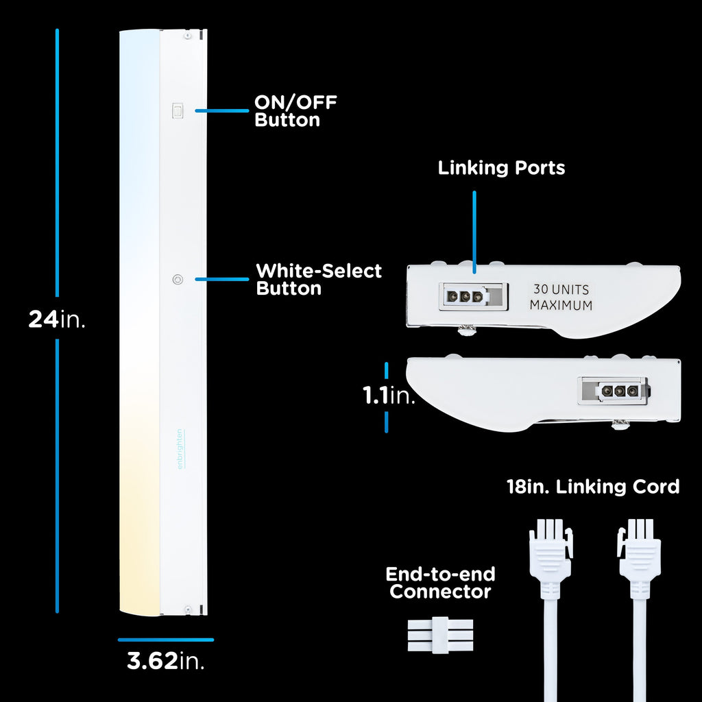 Enbrighten 24in. Direct Wire LED Light Bar, White