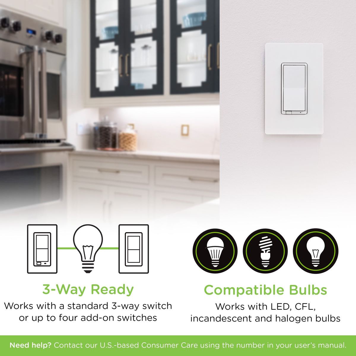Enbrighten Z-Wave Plus Commercial Grade In-Wall Smart Paddle Switch, 700 Series, White
