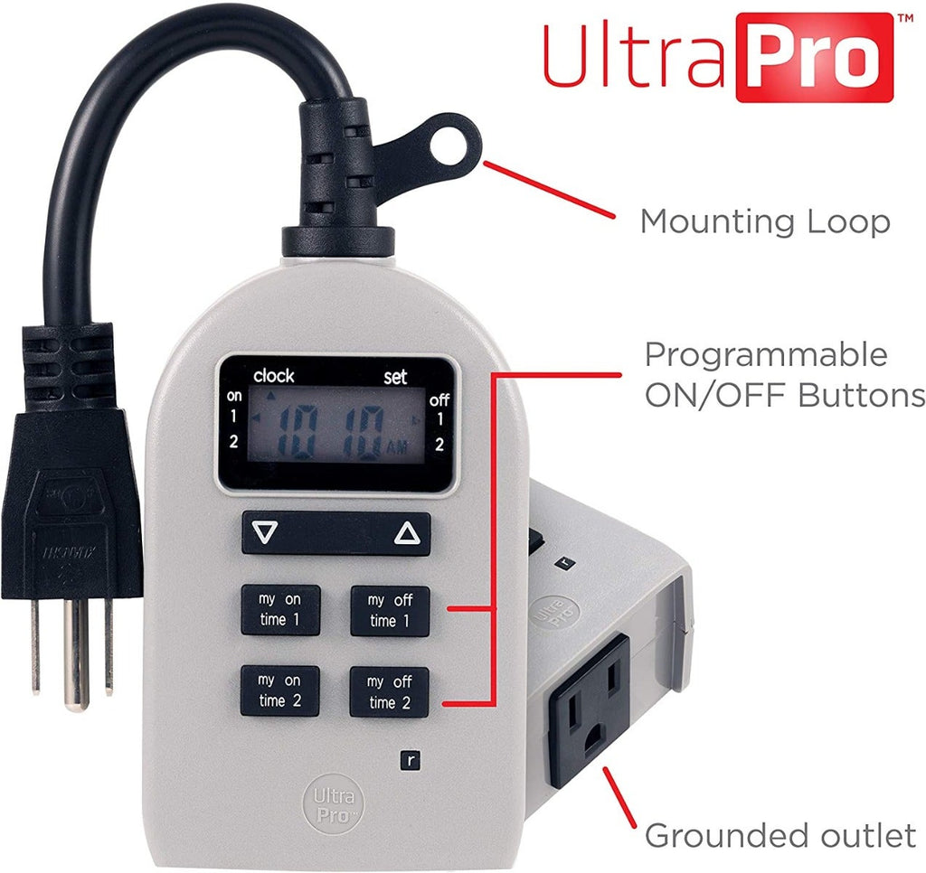 UltraPro Outdoor Plug-In 1-Outlet Digital Timer, Gray