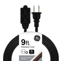 GE 3-Outlet 9ft. Indoor Extension Cord with Twist-to-Close Outlets, Black