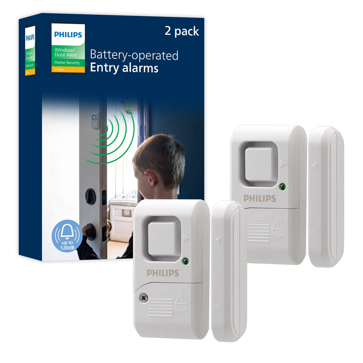 Philips Battery Operated Door Alarm, 2 Pack, White