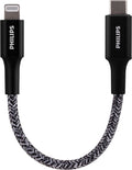 Philips 6in. USB-C to Lightning Charging Cable with Braided Cord, Black
