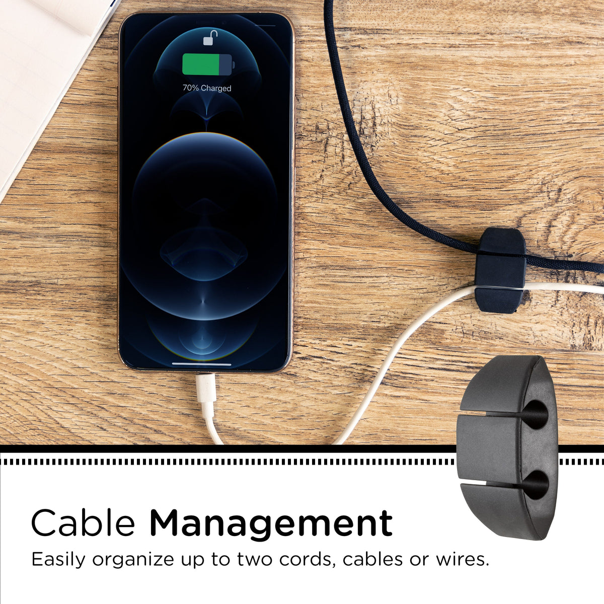 Cordinate Dual Slot Cable Management Dots, 6 Pack, Black,