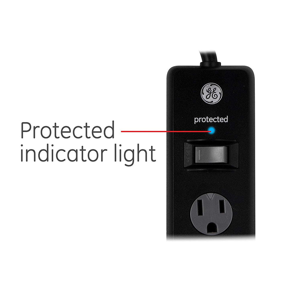 GE 6-Outlet 8ft. Surge Protector with Twist-to-Close Safety Covers, Black