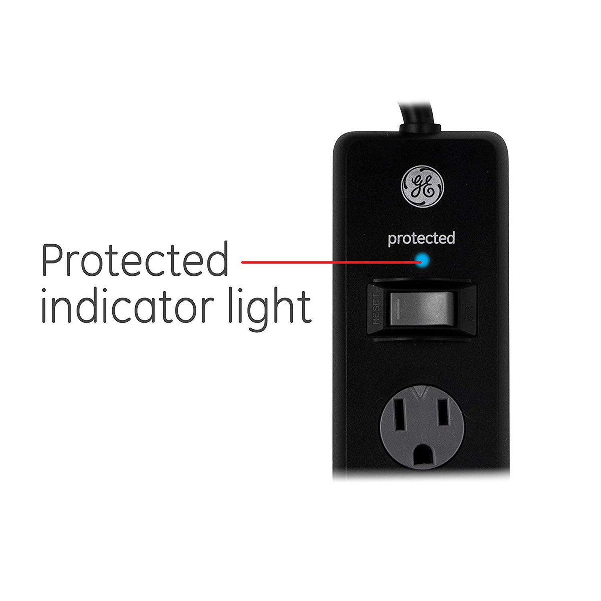 GE 6-Outlet 8ft. Surge Protector with Twist-to-Close Safety Covers, 2 Pack, Black