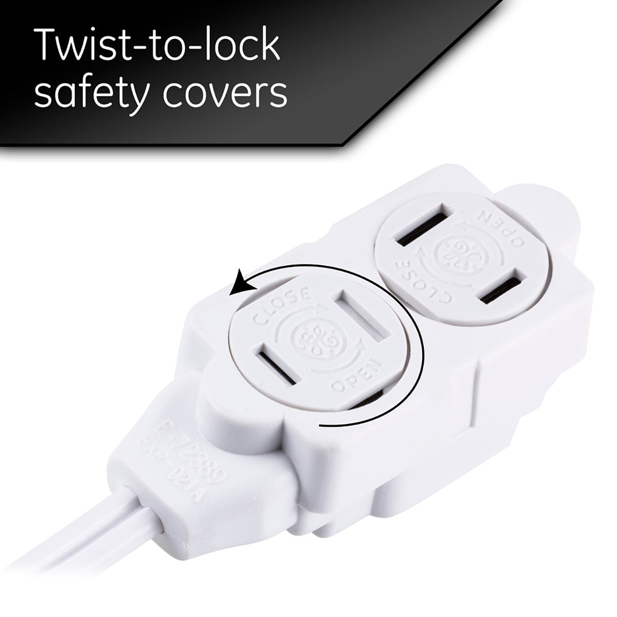 GE 3-Outlet 9ft. Extension Cord with Twist-to-Close Outlets, White