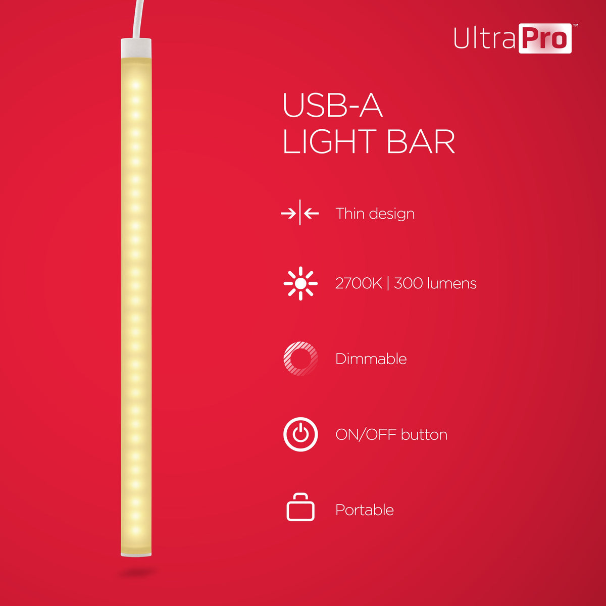 UltraPro USB Light Bar, 2700K, Dimmable, 12in.