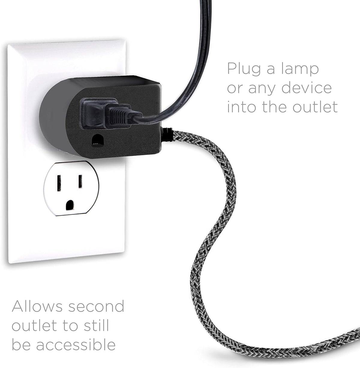 Cordinate Tabletop Switch with Braided Cord, Black, 2pk