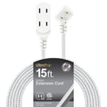 GE Indoor Flat Plug 15 Ft, 3-Outlet Braided Extension Cord, White/Gray