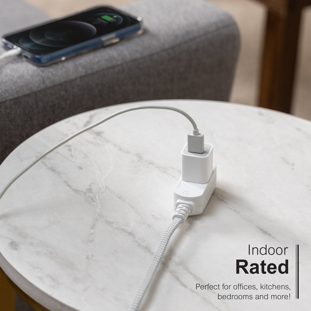 GE Indoor Flat Plug 15 Ft, 3-Outlet Braided Extension Cord, White/Gray