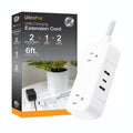 GE-branded Extension Cord with USB Charging 2 USB-A, 1 USB-C, 2 outlets, 6ft. Braided Cord, White/Gray