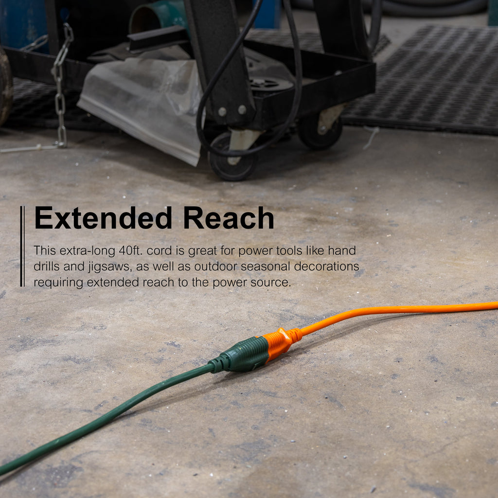 GE 1-Outlet Grounded Extension Cord, Outdoor, 40ft., 16AWG, Green
