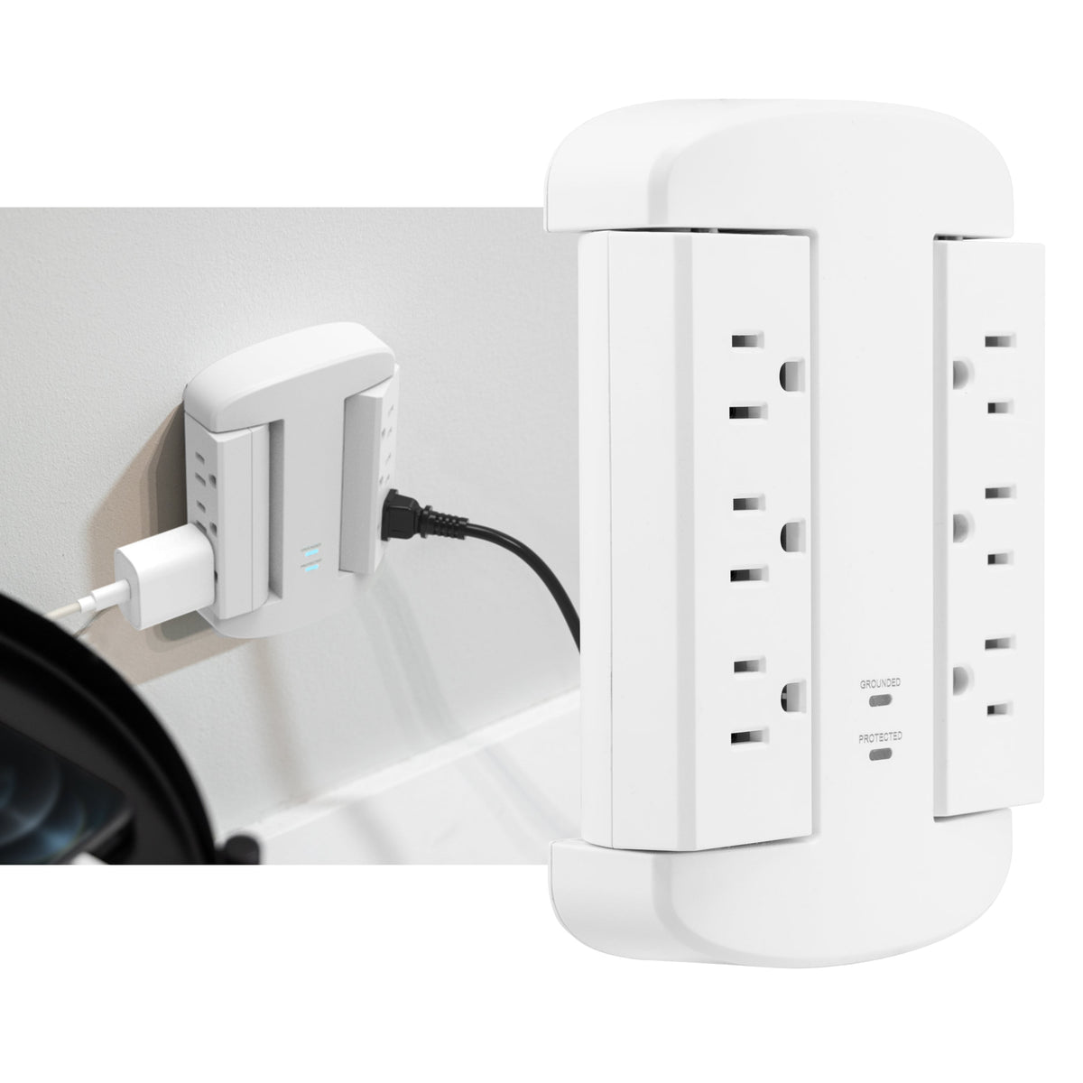 GE-branded UltraPro 6-Outlet Swivel Surge Tap, 980J, White
