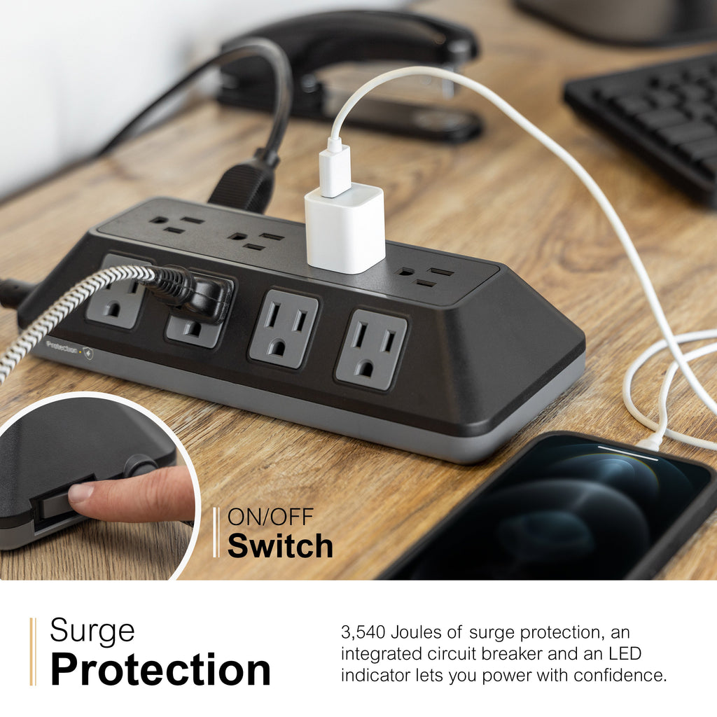 GE-branded UltraPro 12-Outlet Surge Protector, 3540J, 8ft. Braided Cord, Black
