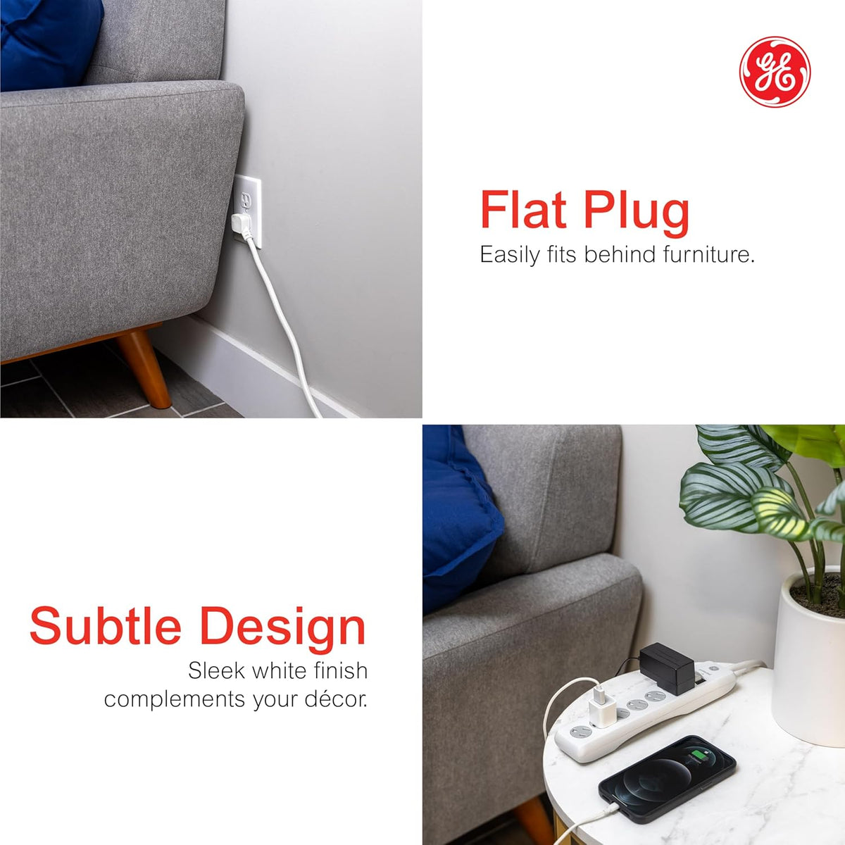 GE 6-Outlet Surge Protector Extension Cord, 10ft., 2pk