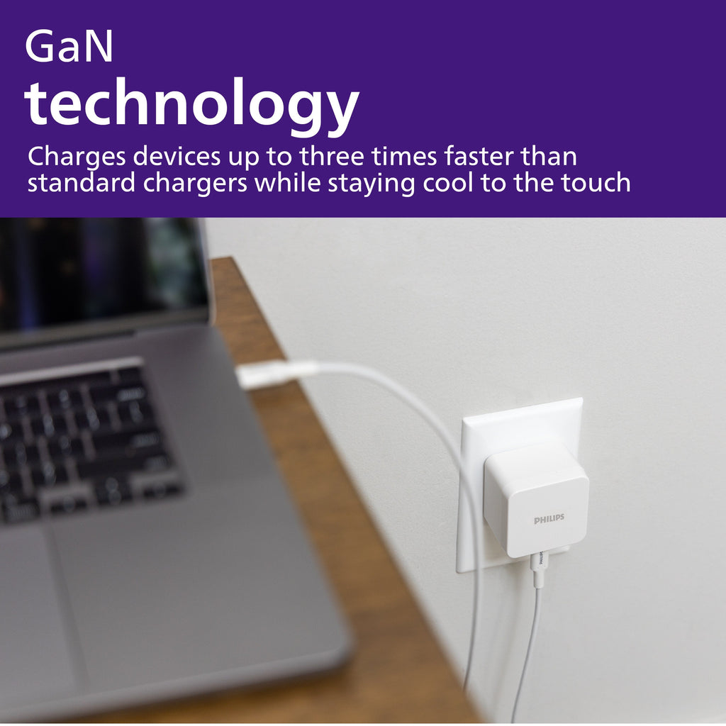 Philips Dual Port USB-C Laptop Wall Charger, White