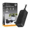 GE-branded Extension Cord with USB Charging 2 USB-A, 1 USB-C, 2 outlets, 6ft. Braided Cord, Black/Gray