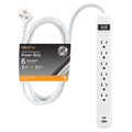 GE 6-Outlet Power Strip with USB, 1 USB-A & 1 USB-C, Flat Plug, White
