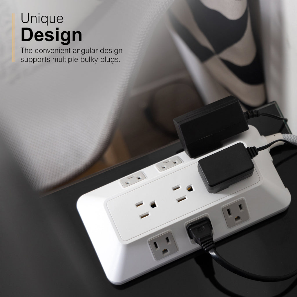 GE-branded 9-Outlet Surge Protector, 2480J, 6ft. Braided Cord, White