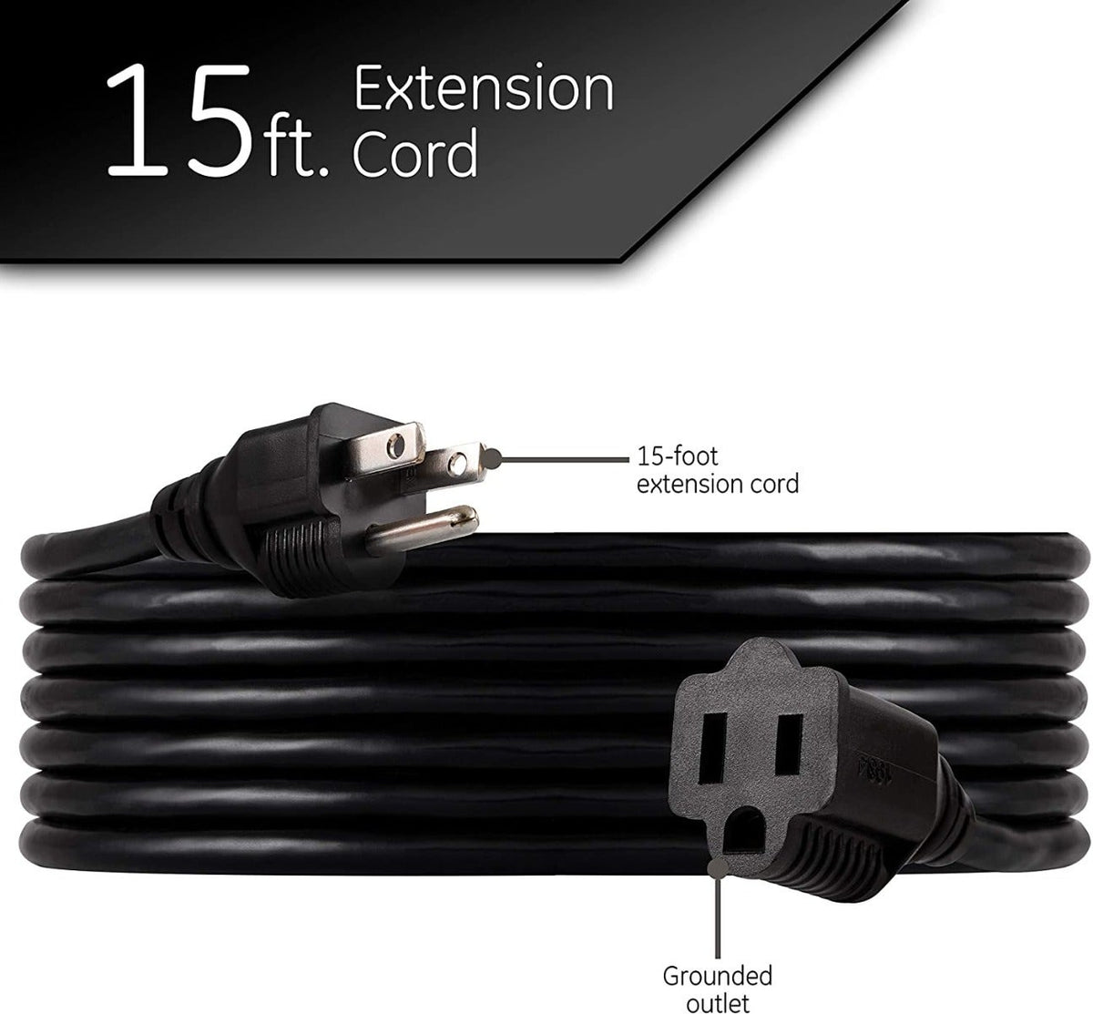 GE UltraPro 15ft. Heavy Duty Outdoor Extension Cord, Black