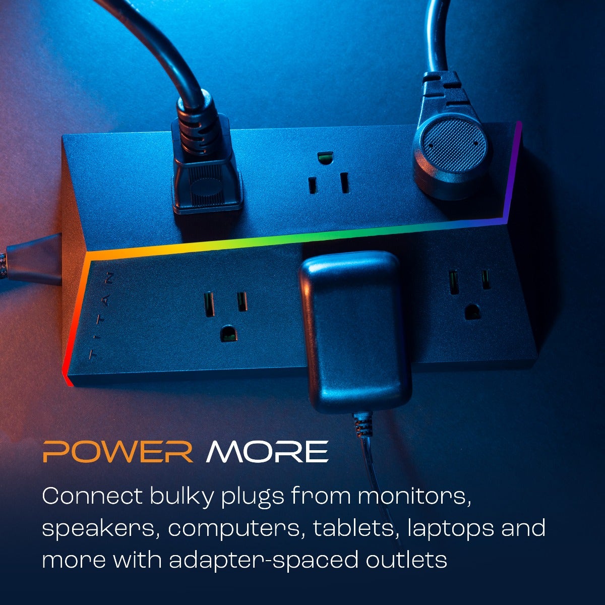 Titan 6-Outlet 4ft. Multicolor LED Surge Protector with Braided Cord, Black