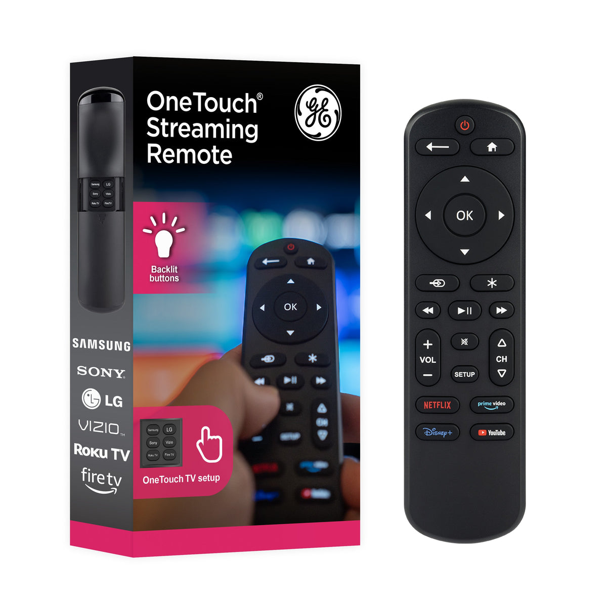 GE OneTouch Replacement Remote Control, Backlit, Black