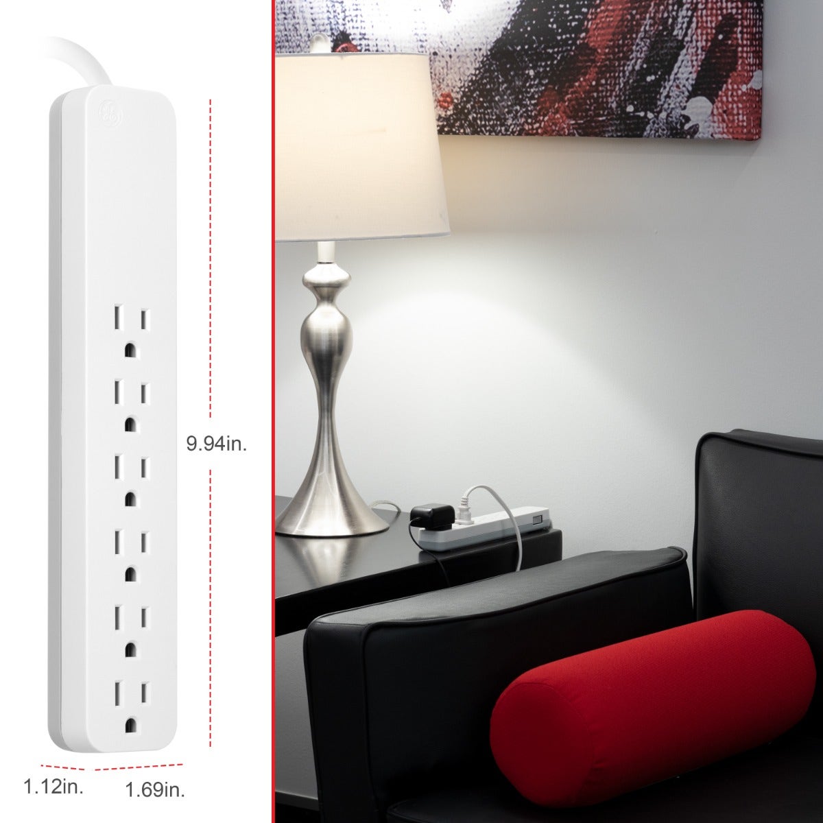 GE 6-Outlet 15ft. Surge Protector, White