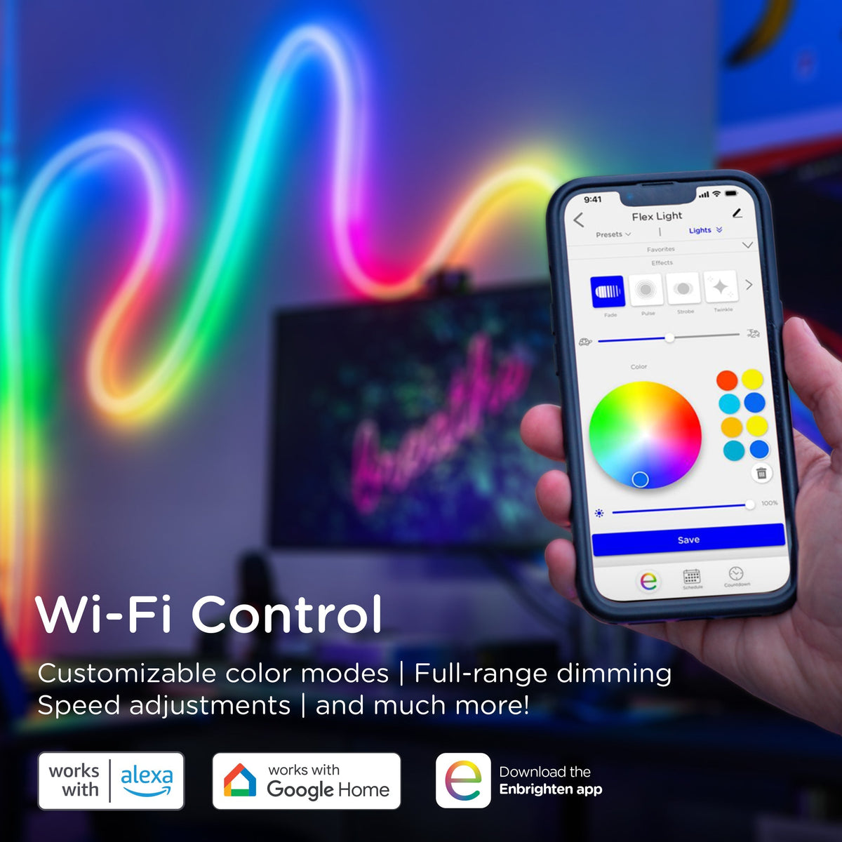 Enbrighten VIBE WiFi Spectrum Indoor Color-Changing LED Flex Light, 16ft.