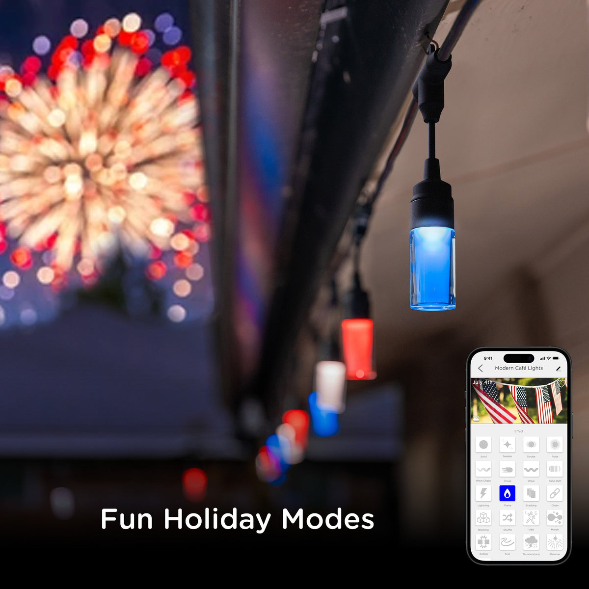 Enbrighten WiFi VIBE Modern Color-Changing LED Cafe Lights, 12 Bulbs, 24ft. Black Cord