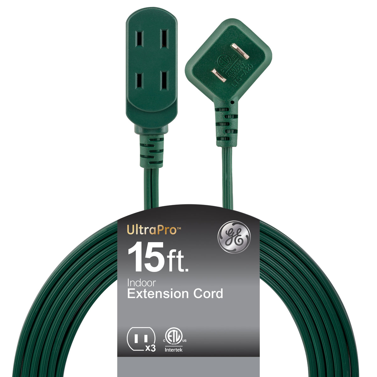 GE-branded UltraPro 3-Outlet Polarized Extension Cord, 15ft., Indoor, Green
