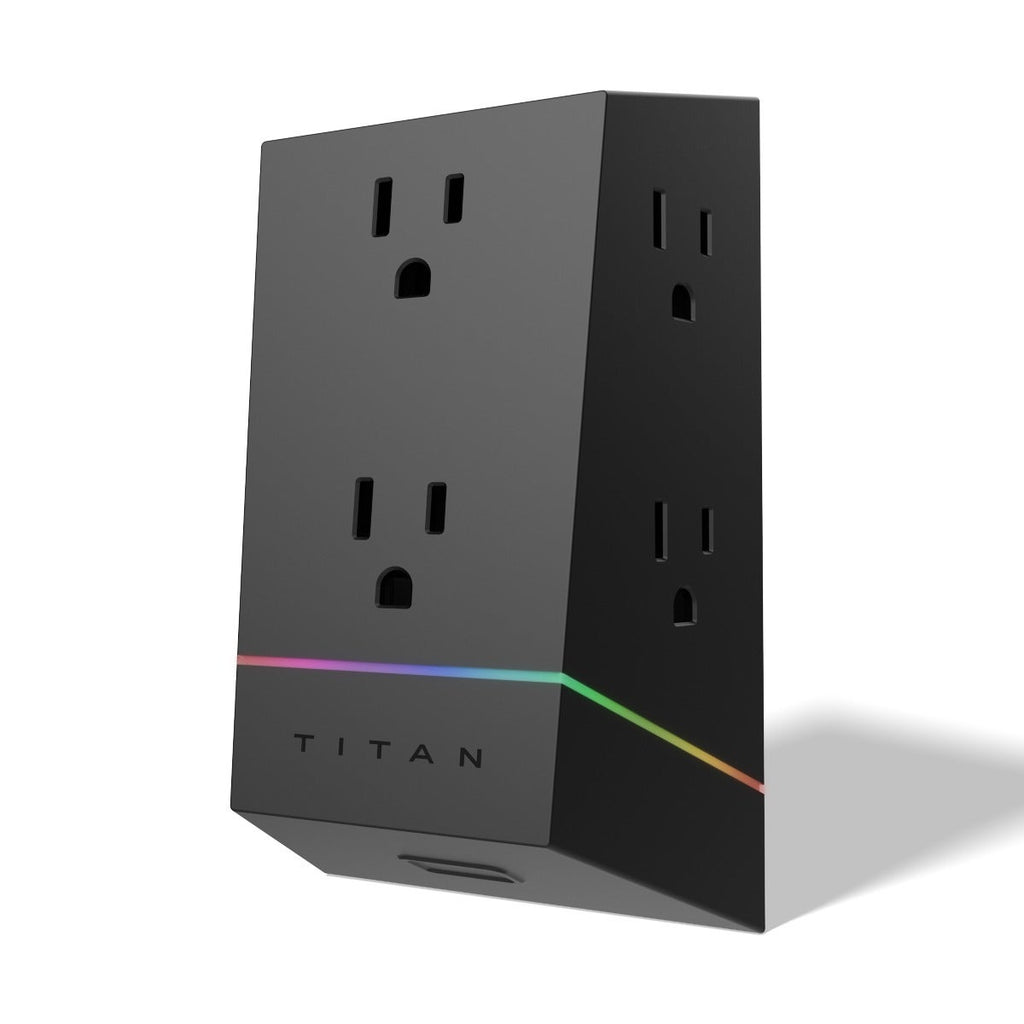 Titan 6-Outlet Multicolor LED Wall Tap with Surge Protection, Black