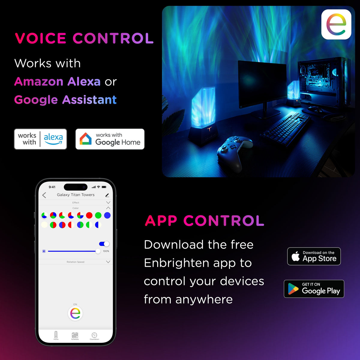 Enbrighten WiFi VIBE Galaxy Projector Titan Tower Night Lights