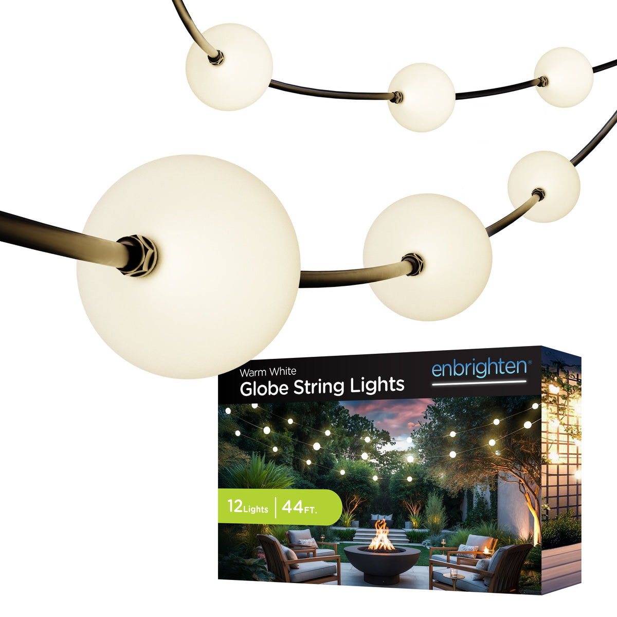 Enbrighten Warm White Globe String Lights 12 Bulbs, 44ft.