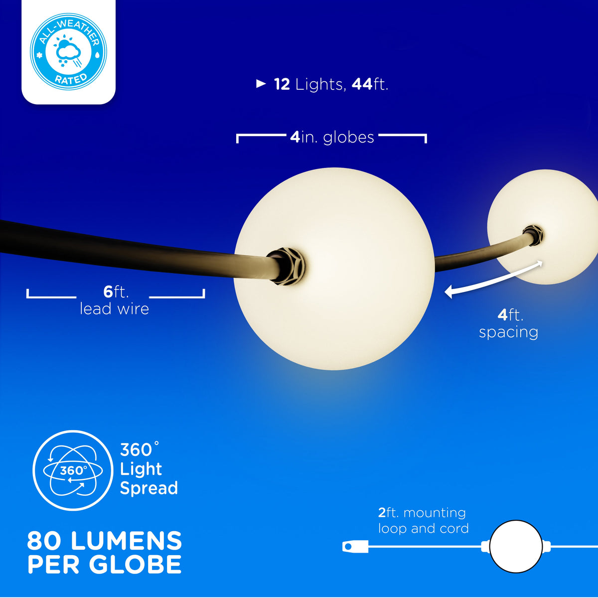 Enbrighten Warm White Globe String Lights 12 Bulbs, 44ft.