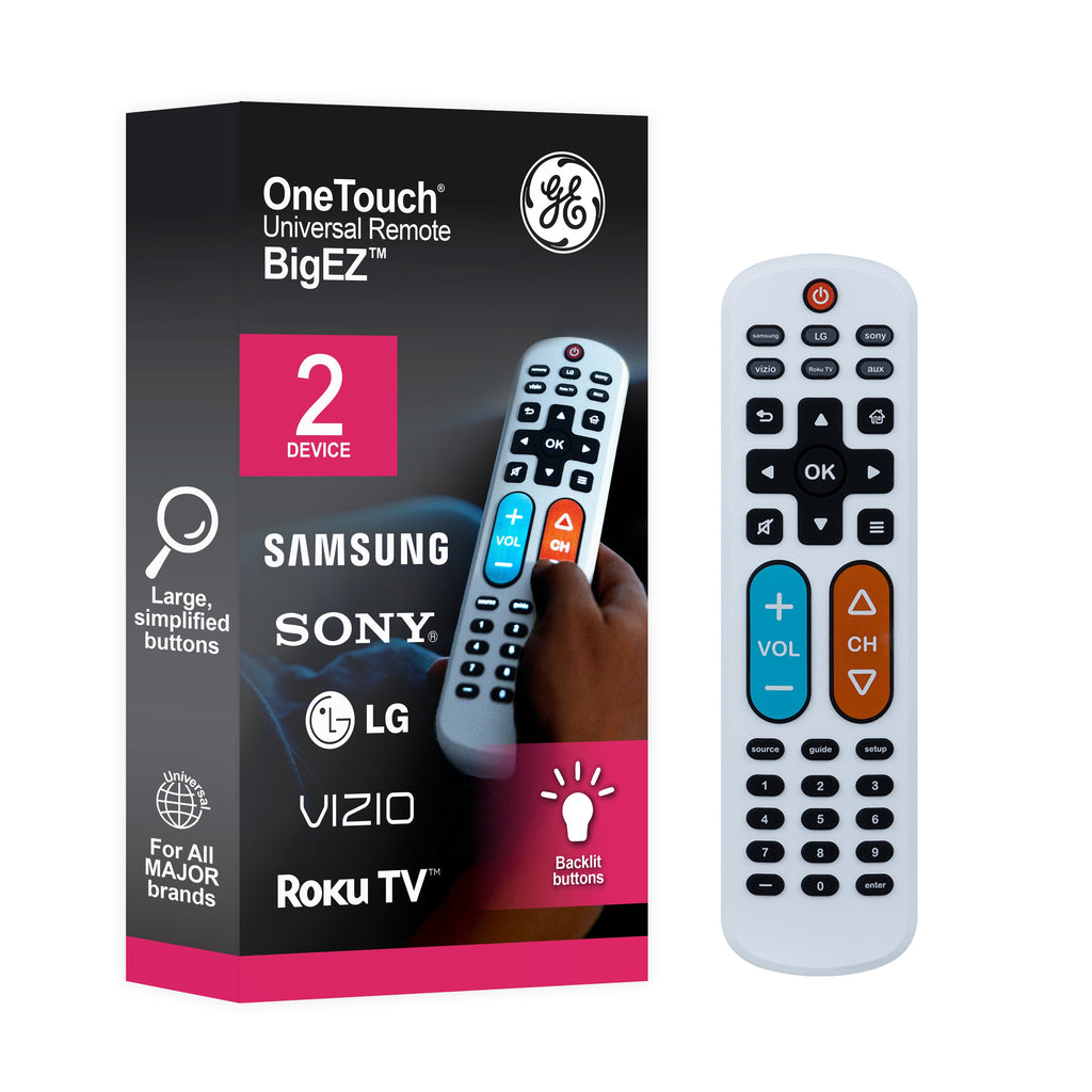 GE OneTouch Streaming Replacement Remote Control, Backlit With Big Button, White