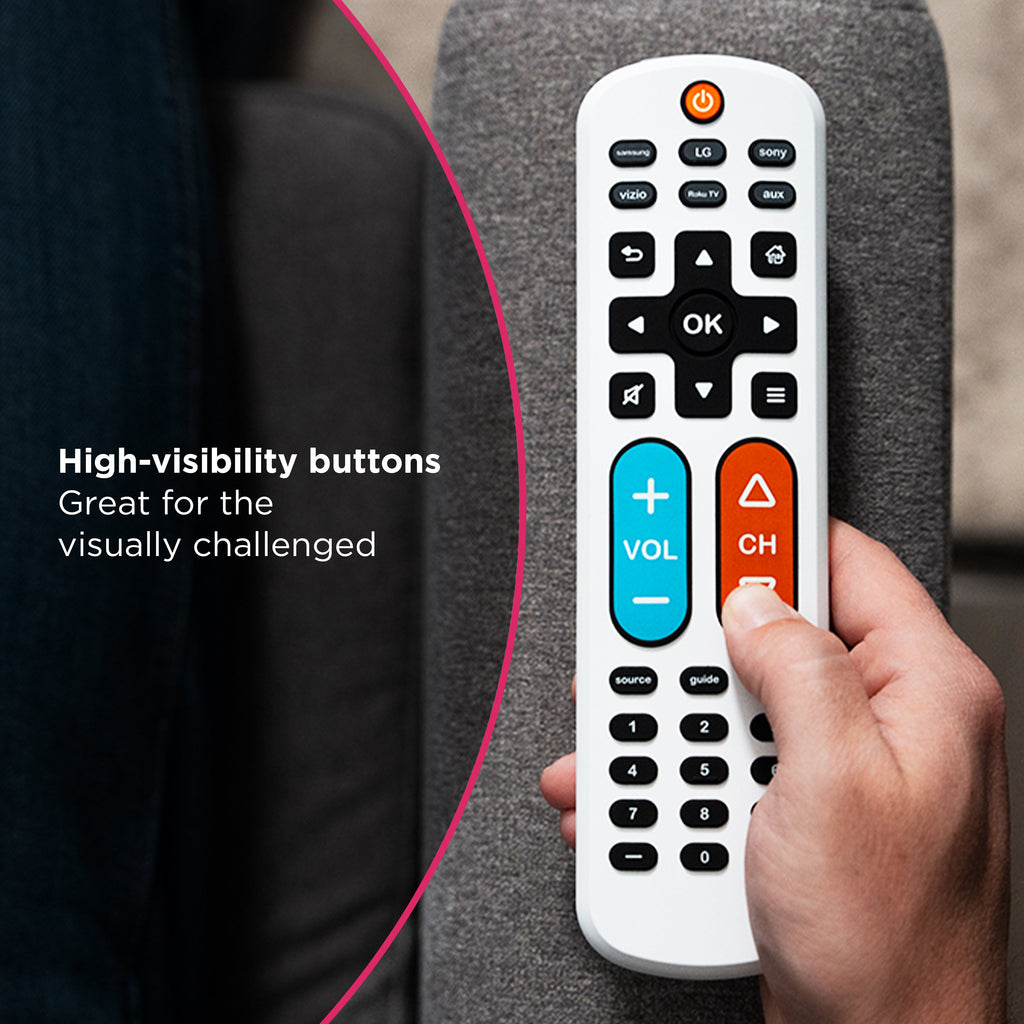 GE OneTouch Streaming Replacement Remote Control, Backlit With Big Button, White