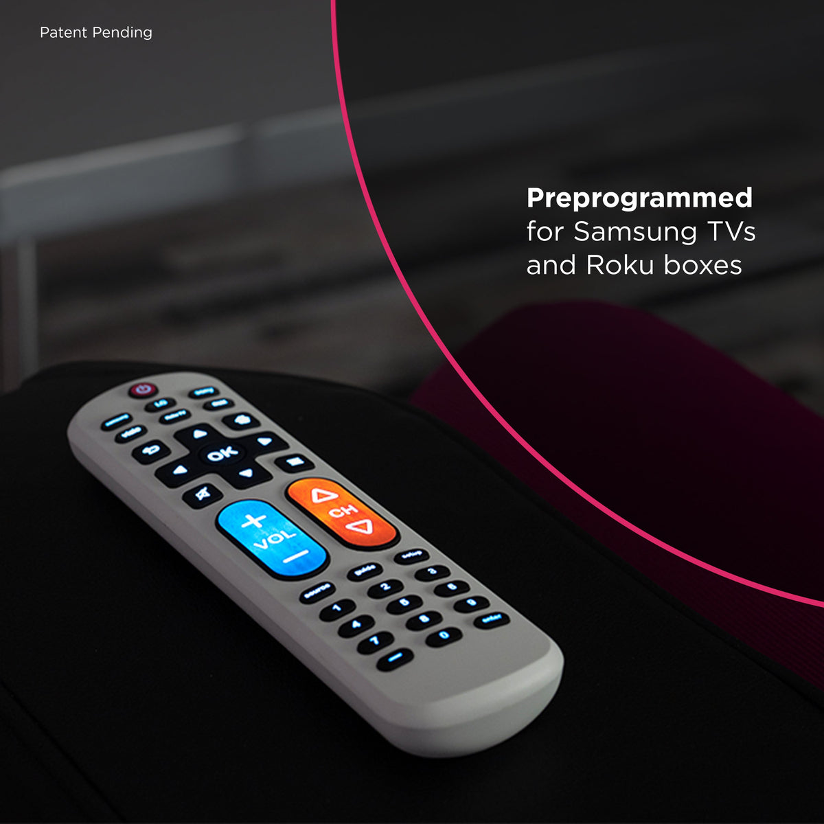 GE OneTouch Streaming Replacement Remote Control, Backlit With Big Button, White
