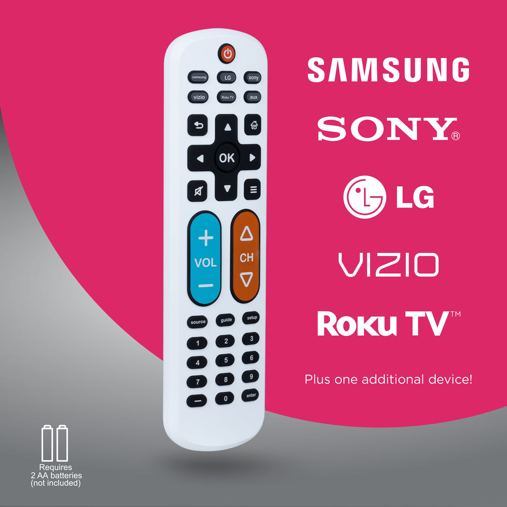 GE OneTouch Streaming Replacement Remote Control, Backlit With Big Button, White