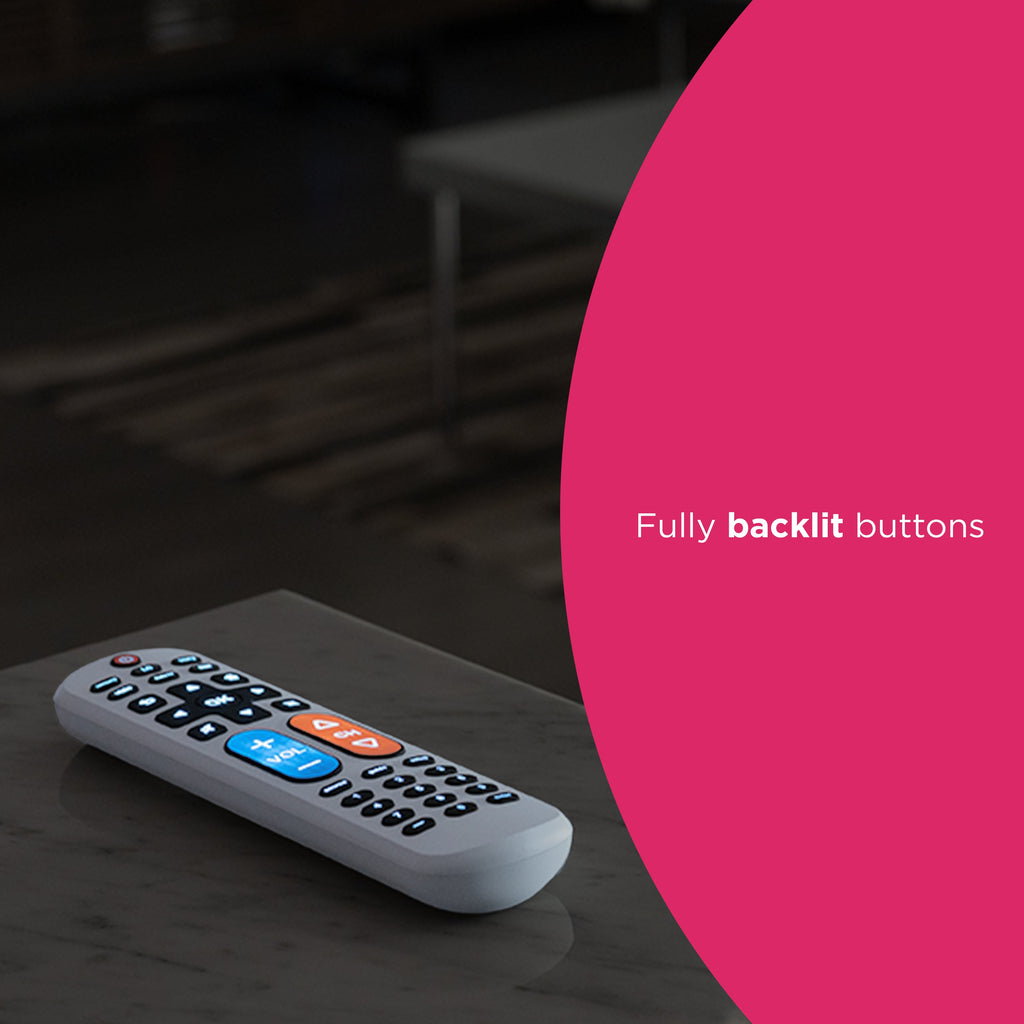 GE OneTouch Streaming Replacement Remote Control, Backlit With Big Button, White